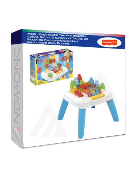 Mega - Mega BLOKS Tavolino Blocchi a Caduta, Set con 2 funzioni di Caduta, 23 Blocchi