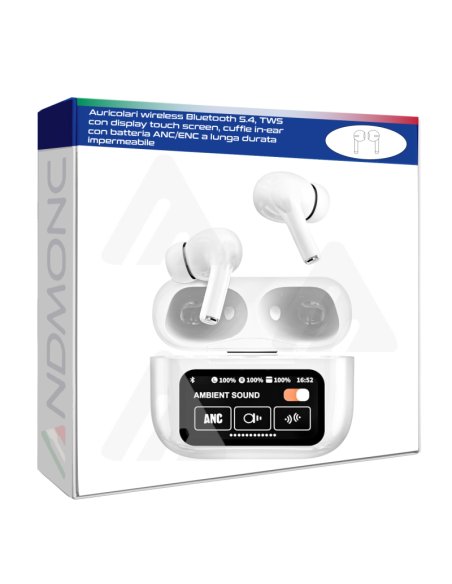Auricolari wireless Bluetooth 5.4, TWS con display touch screen, cuffie in-ear con batteria ANC/ENC a lunga durata impermeabile