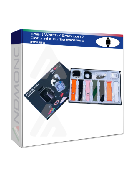 Smart Watch 49mm con 7 Cinturini e Cuffie Wireless Incluse
