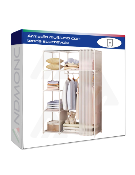 Armadio multiuso con tenda scorrevole