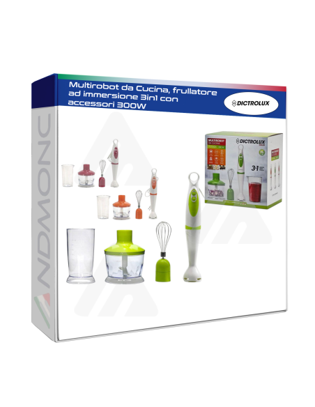 Multirobot da Cucina, frullatore ad immersione 3in1 con accessori 300W Dictrolux