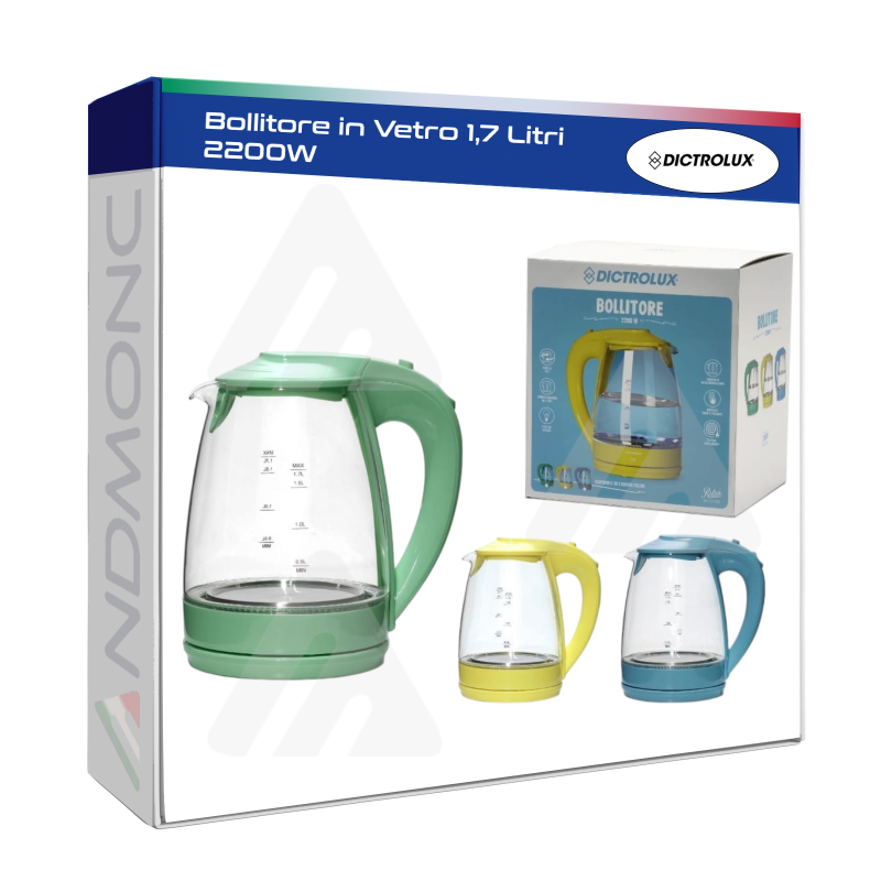 Bollitore in Vetro 1,7 Litri 2200W Dictrolux