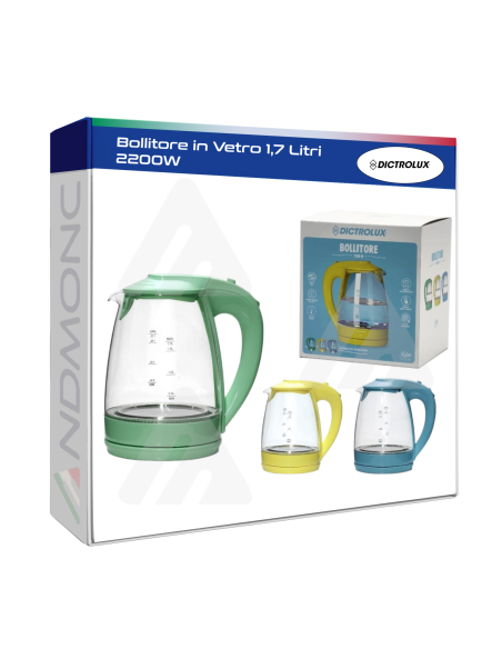 Bollitore in Vetro 1,7 Litri 2200W Dictrolux