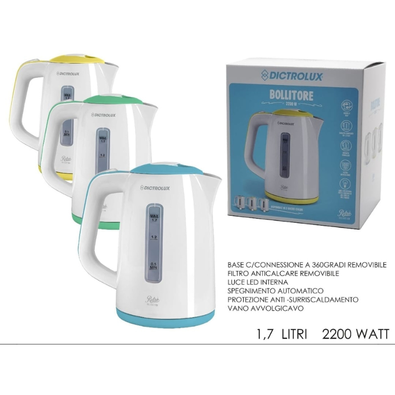 Bollitore 1,7 Litri 2200W
