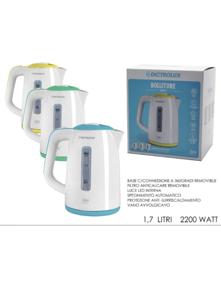 Bollitore 1,7 Litri 2200W