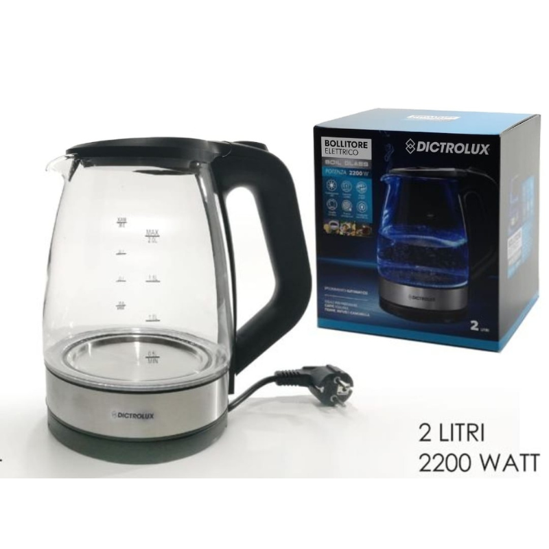 Bollitore elettrico in Vetro 2L 2200W