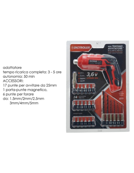 Mini trapano Avvitatore ricaricabile con Adattatore Dictrolux