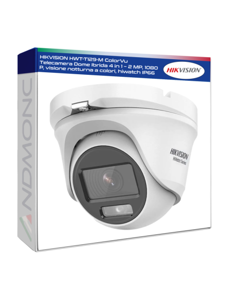 HIKVISION HWT-T129-M ColorVu Telecamera Dome Ibrida 4 in 1 – 2 MP, 1080 P, visione notturna a colori, hiwatch IP66