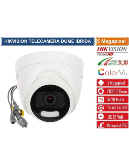 Telecamera 4 in 1 Hikvision DS-2CE72HFT-F 5MP 0.0005Lux Luz40m 2.8mm WDR Colorvu