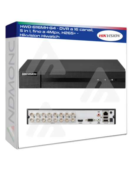HWD-6116MH-G4 - DVR a 16 canali, 5 in 1, fino a 4Mpx, H265+ - Hikvision Hiwatch