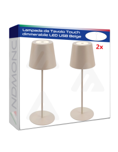 2x Lampade da Tavolo Touch dimmerabile LED USB Beige