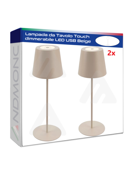 2x Lampade da Tavolo Touch dimmerabile LED USB Beige