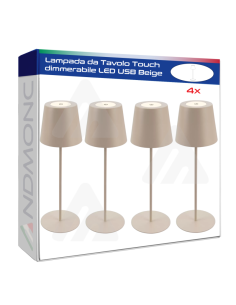 4x Lampade da Tavolo Touch dimmerabile LED USB Beige