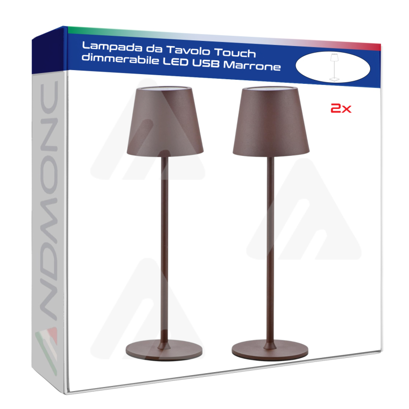 2x lampada-da-tavolo-touch-dimmerabile-led-usb-marrone