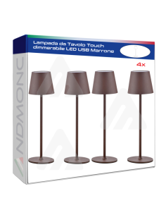 4x Lampade da Tavolo Touch dimmerabile LED USB Marrone