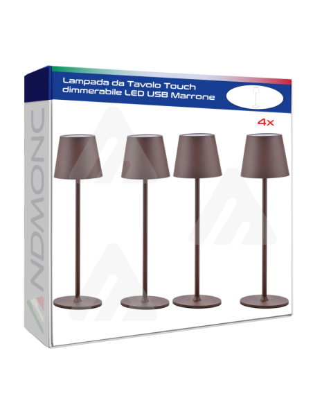4x Lampade da Tavolo Touch dimmerabile LED USB Marrone