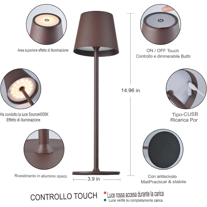 10x Lampade da Tavolo Touch dimmerabile LED USB...