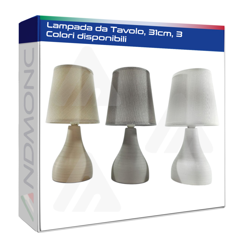 Lampada da tavolo, comodino, 31cm, tre colori