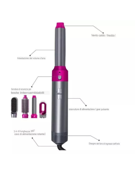 Spazzola Asciugacapelli 5in1 con 5 accessori , cofanetto incluso
