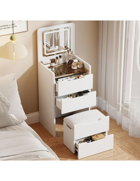 Postazione da trucco Compatto 3 in 1 con Sgabello Nascosto Make Up Vanity E Scrivania Combinata per Piccoli Spazi