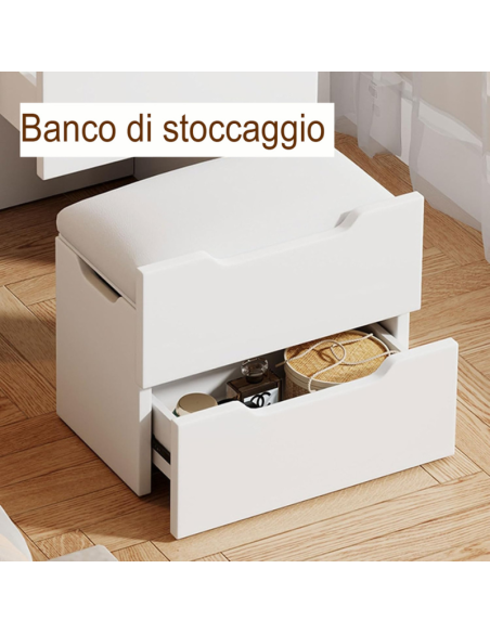 Postazione da trucco Compatto 3 in 1 con Sgabello Nascosto Make Up Vanity E Scrivania Combinata per Piccoli Spazi
