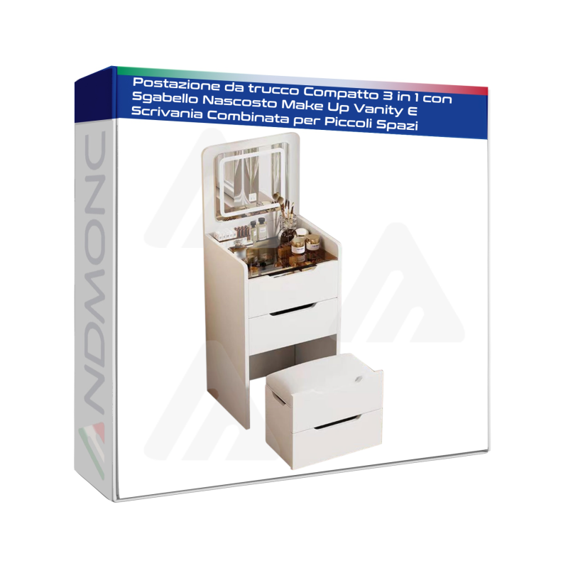 Scrivania Da Trucco Bianca E Oro Con Sgabello - Con Cassetti E Porta USB - Senza Specchio - Moderna