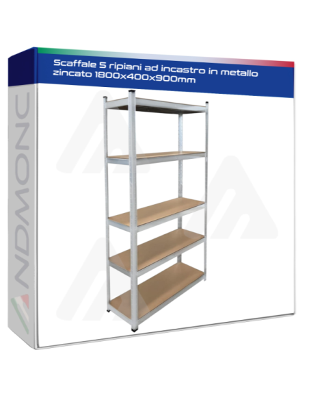 Scaffale 5 ripiani ad incastro in metallo zincato 1800x400x900mm