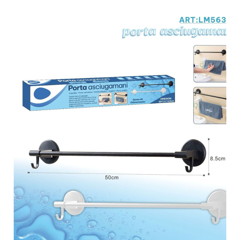 Porta Asciugamani, due colori, senza viti,...