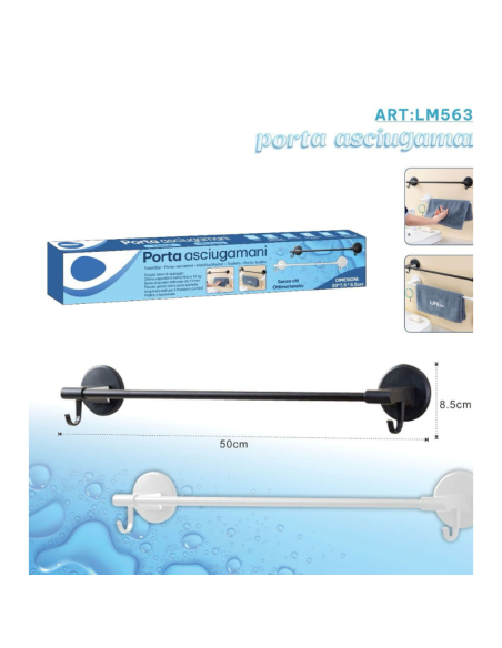 Porta Asciugamani, due colori, senza viti, 50x8,5 cm