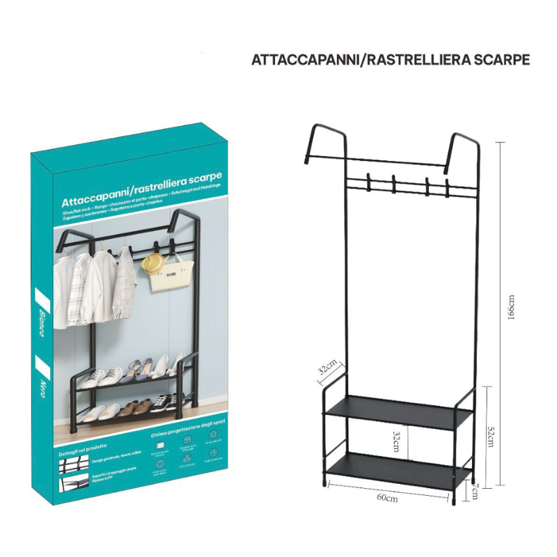 Attaccapanni - Rastrelliera scarpe 166x60cm