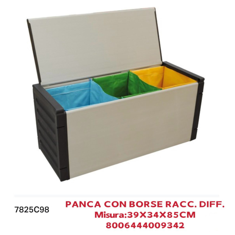 Panca per Raccolta Differenziata, Grigio/Nero