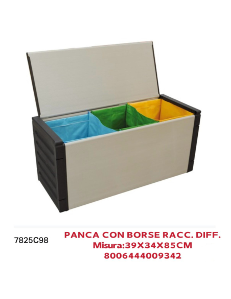 Panca per Raccolta Differenziata, Grigio/Nero