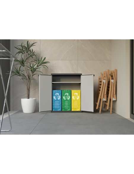 Armadietto per Raccolta differenziata in resina di PVC e PP, 2 Ante, 1 Ripiano, Facile da Montare