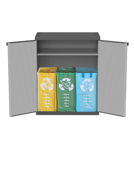 Armadietto per Raccolta differenziata in resina di PVC e PP, 2 Ante, 1 Ripiano, Facile da Montare