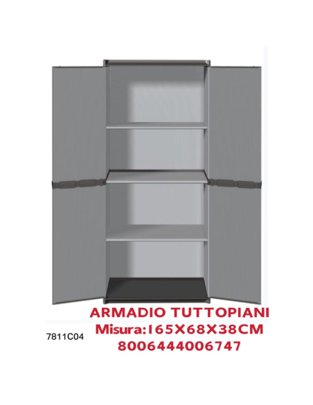 Armadio Alto a 2 Ante per Interno/Esterno con Ripiani Regolabili in altezza