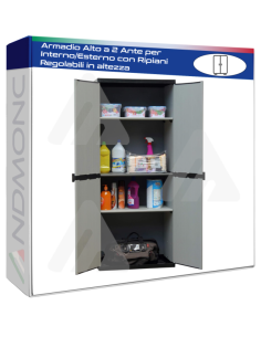 Armadio Alto a 2 Ante per Interno/Esterno con Ripiani...