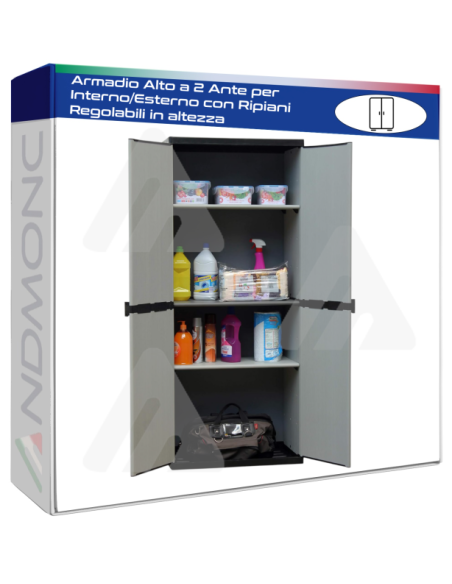 Armadio Alto a 2 Ante per Interno/Esterno con Ripiani Regolabili in altezza