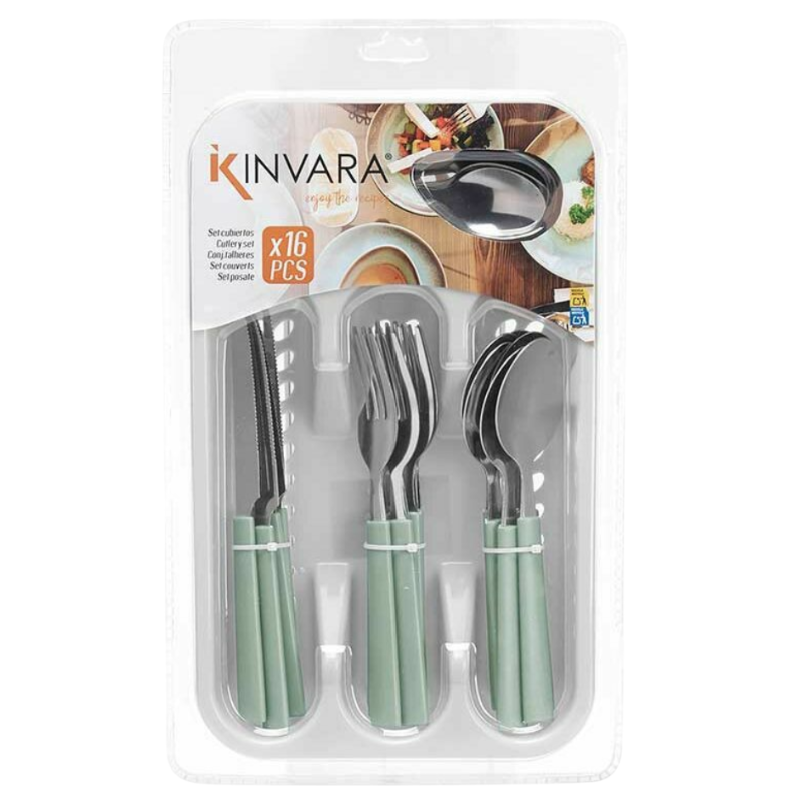Set di Posate Verde Argentato Acciaio...