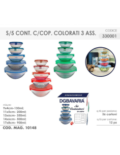 Set da 5 Contenitori in Vetro con coperchio, vari Colori 2