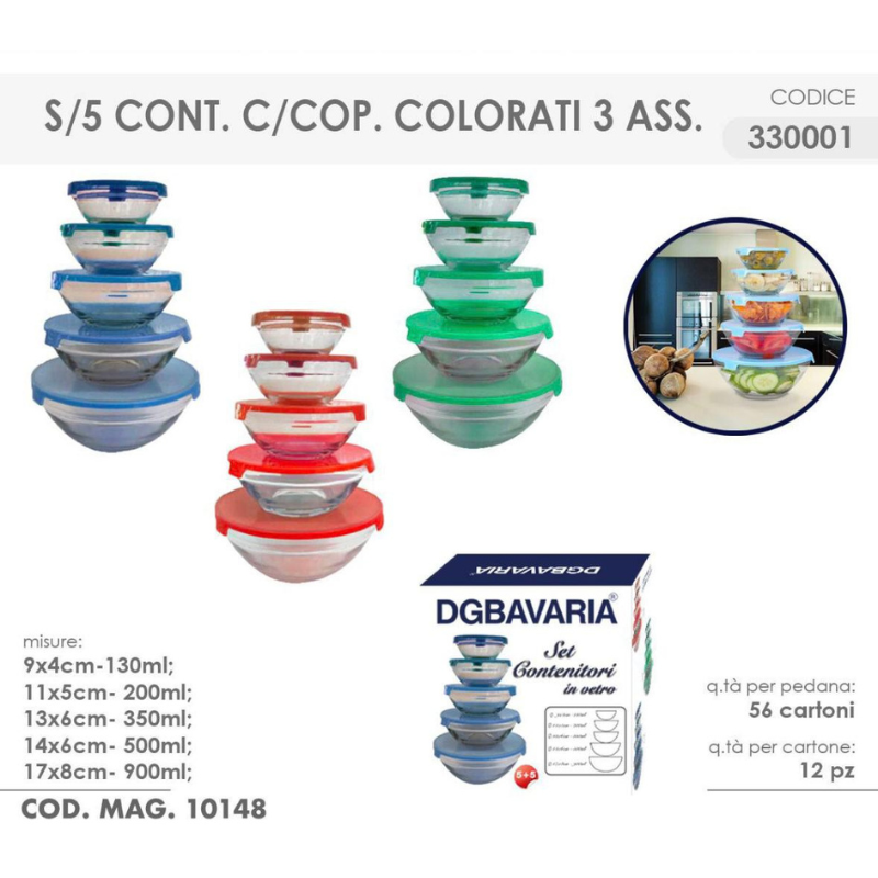 Set da 5 Contenitori in Vetro con coperchio,...