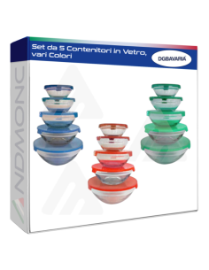 Set da 5 Contenitori in Vetro con coperchio, vari Colori