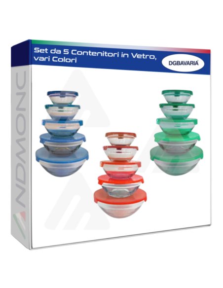 Set da 5 Contenitori in Vetro con coperchio, vari Colori