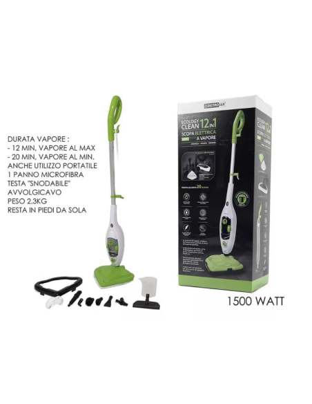 Dictrolux Scopa Elettrica a Vapore Igienizza 1500W Lavapavimenti Vaporetto Tappeti Moquett