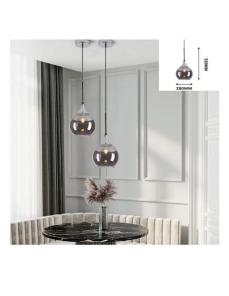 LAMPADARIO A SOSPENSIONE sfere fumè_8 art. v720-silver-250mm