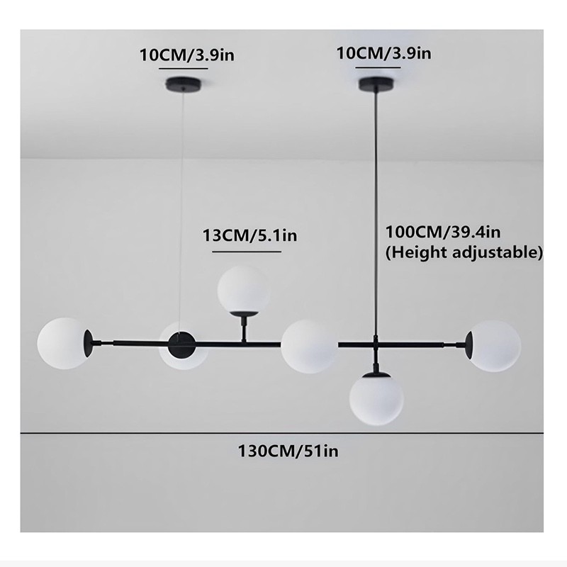 Lampadario nero moderno a sfera in vetro_10...