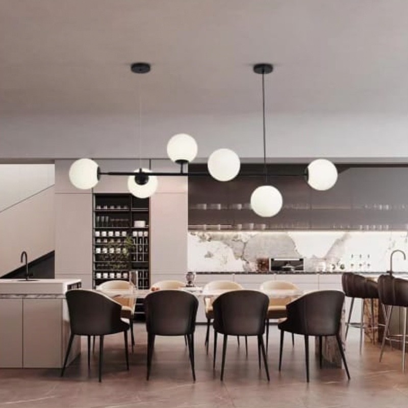 Lampadario nero moderno a sfera in vetro_10...