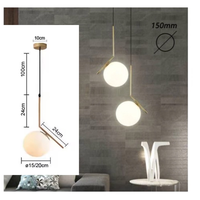 Lampadario a sospensione Oro Sfera in Vetro_14...