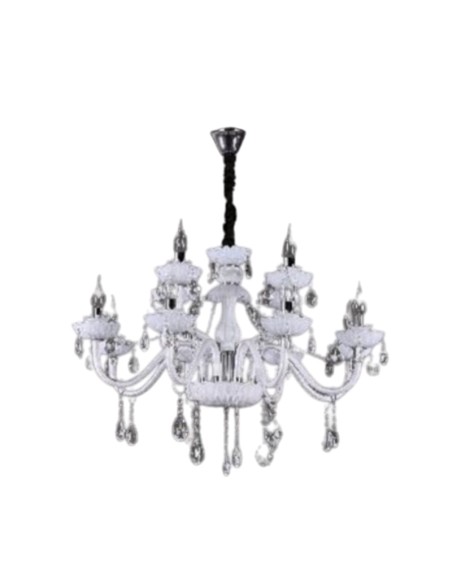 Lampadario Classico in Stile Barocco con 12 Bracci in Vetro Cristallo e Metallo Bianco_19 art. 8160-8-4