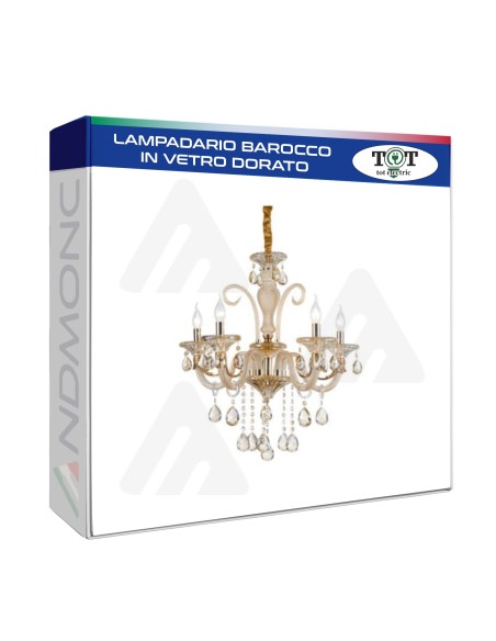 LAMPADARIO BAROCCO IN VETRO DORATO_21 art. 8676-5