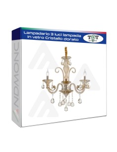 Lampadario da 3 luci lampada In vetro Cristallo dorato_22...
